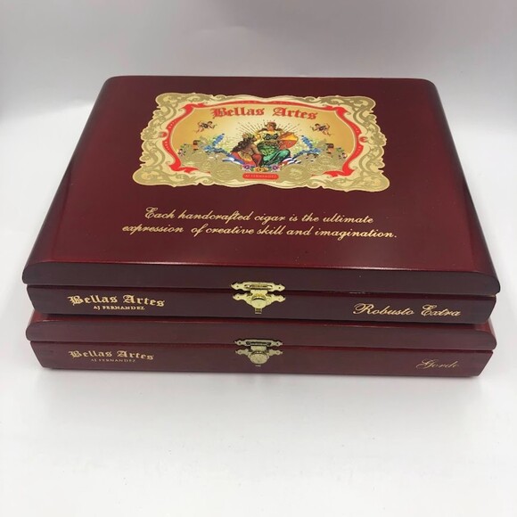 Set of 2 Empty Cigar Boxes Bellas Artes AJ Fernandez Snap Front Clasps Hinged - Picture 4 of 13